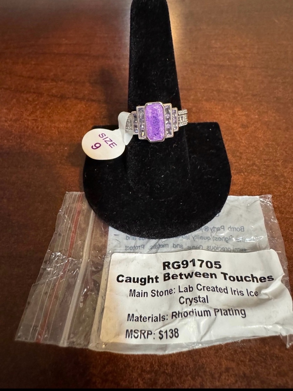 Caught Between Touches Purple Lab-Created Iris Ice Crystal Ring - Size 9